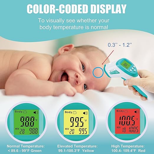 Amplim Forehead Thermometer for Adults, Kids, and Infants: No-Touch Digital Baby Thermometer, Temporal Touchless Medical Grade Newborn Thermometer, Registry Must Have for Body Fever Temperatures, Blue