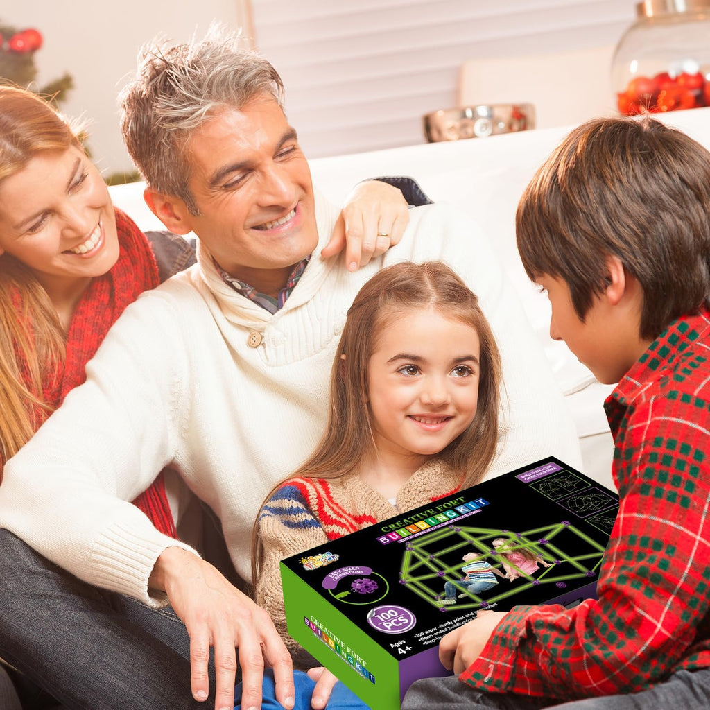 SpringFlower 100 PCS Glow in The Dark Fort Building Kit for Kids,Educational Gift for 3 4 5 6 7 8 9 10 11 12 Years Old Boys and Girls,STEM Construction Toys