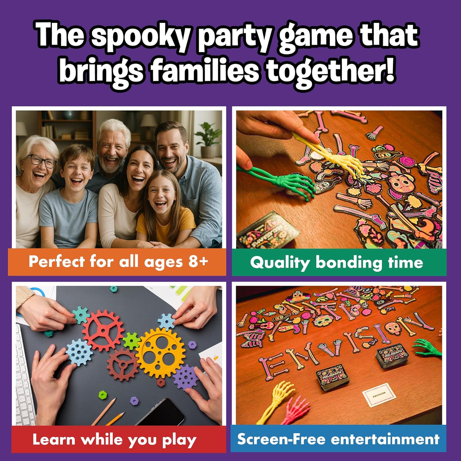 Skelegrams by Uzzle Games – Spell Words with Bone Pieces in This Fast, Cooperative Party Game for Families - Ages 8+, Spelling & Word Game for 3–6 Players