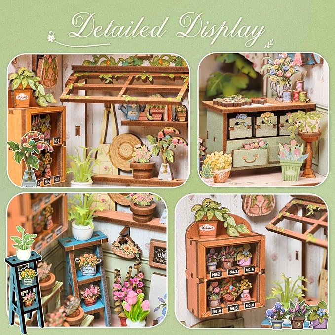 CUTEBEE Book Nook Kit - DIY Miniature House Dollhouse Kit for Adults and Teens, Booknook Tiny House Bookshelf Decor 3D Wooden Puzzle, Gifts for Family, Friends (Champs-Élysées Florist)