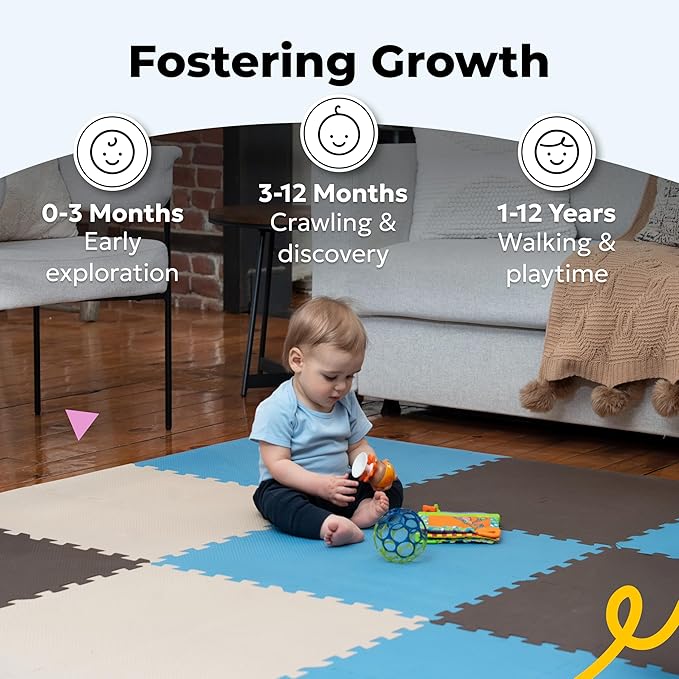 MioTetto Foam Floor Tiles for Kids - Non-Toxic Comfortable Baby Play Mat and Interlocking Foam Tiles, Fits with 74x74 Playpen Mat for Crawling & Development, Soft Play Mat for Babies 6-12 Months