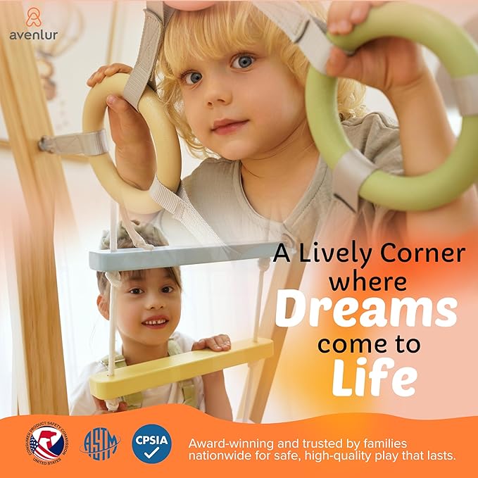 Avenlur Sweetgum Indoor Wooden Playset, 8-in-1 Climber with Rock Wall, Slide, Monkey Bars, Swing, Ages 2-6 Years