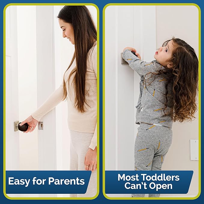 Door Knob Safety Cover for Toddlers (6 Pack) Hard-to-Remove Dual-Lock Door Handle Covers for Toddlers - Reusable Baby Proof Door Knob Locks - Installs Easily, No Tools Needed (Black)