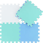 qqpp EVA Rubber 18 Tiles Interlocking Puzzle Foam Floor Mats - Baby Play Mat for Playing | Exercise Mat for Home Workout. White, Blue, Green. QC-AGHb18N