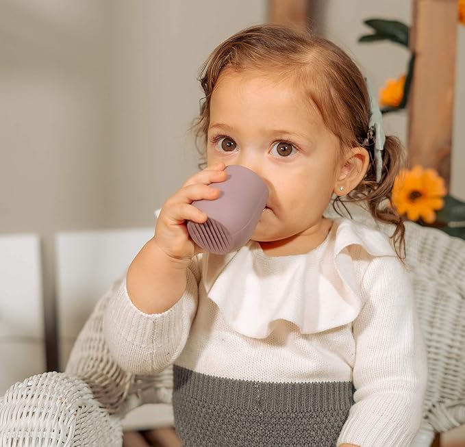 | Teenie Tiny™ Silicone Developmental Baby-Led Weaning Drinking Cups (2 pack) (Warm Taupe and Blue Fusion)