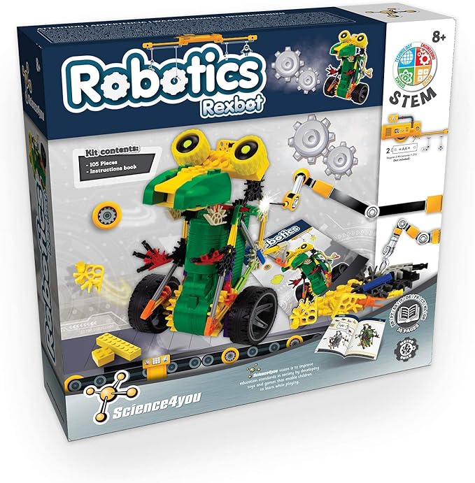 Science4you Robotics Rexbot - Robot Building Toy for Kids Age 8-14, Kit with 106 Pieces to Build Your Own Robot and Make it Move, Science Kit and STEM Toy for Kids 8+ Years Old