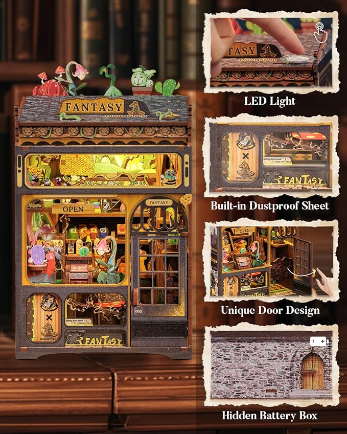 CUTEBEE Book Nook Kit - DIY Miniature House Kit for Beginners, Adults and Teens, Booknook Dollhouse Tiny House Bookshelf Decor 3D Wooden Puzzle Gifts for Family and Friends (Fantasy Plant Shop)