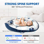 Baby Lounger - Baby Lounger for Newborn 0-24 Months, Breathable, Soft Cotton Baby Nest, Portable Infant Lounger for Home & Travel, Newborn Essentials Gift (Blue Elephant)