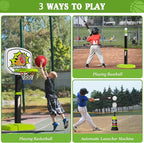 3 in 1 Toddler Basketball Hoop and Tee Ball Set for Boys: Kids Baseball Tee with Automatic Pitching Machine Adjustable Height Indoor and Outdoor Sports Toys Christmas Birthday Gifts for Boy Age 3-12