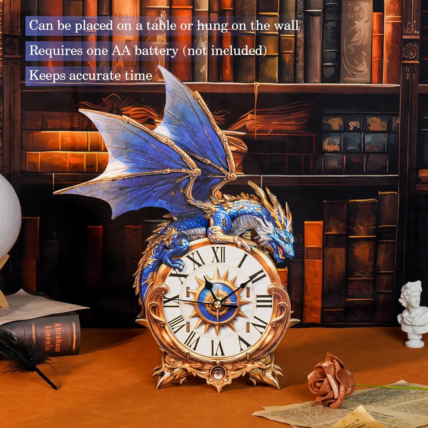Cutywood 3D Puzzles for Adults Clock-Blue Dragon Design Model Kit-Mechanical DIY Pendulum Clock with Roman Numerals-Desk Home Office Decor Personalized Gift for DIY Lovers