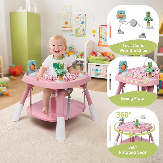 15 in 1 Convertiable High Chair for Babies and Toddlers, 2 in 1 Highchair & Activity Center w/Toys, Booster Seat, Toddler Chair w/5-Point Harness & Removable Tray & 2-Layer Cusion (Pink)