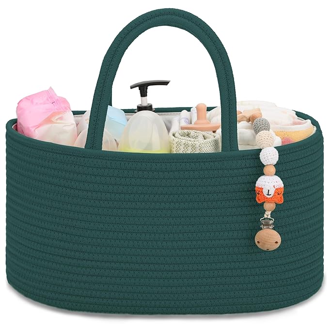 COMSE Baby Diaper Caddy Organizer, Car Caddy, Diaper Change Organizer, Gift Baskets Empty, Portable Tote Bag with Divider, Baby Shower Gifts Newborn Essentials Registry Must Have, Dark Green