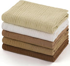 MUKIN Baby Washcloths,Muslin Burp Cloths Towels for Newborns,Absorbent Cotton Bath Face Towel ，5 Pack, 12x12 Inches (Amber Glow)