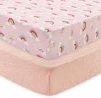 david's kids Muslin Crib Sheets for Boys Girls, 2 Pack 100% Cotton Soft Breathable Fitted Baby Sheet Set, 28x52 Inch Fits Standard Crib and Toddler Mattresses, Rainbow