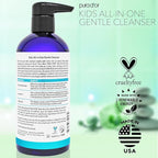 PURA D'OR 16 Oz Kids Wash - All-in-One Gentle Cleanser - USDA Biobased, Sulfate-Free, Tear-Less, Hypoallergenic, Premium, Shampoo & Bubble Bath