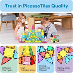 PicassoTiles 101 Piece Magnetic Tile Building Blocks Set with Durable Storage Bag STEM Educational Construction Magnet Toy Kit for Toddlers Preschool Kids Boys Girls Age 3 Plus Indoor Learning PT06
