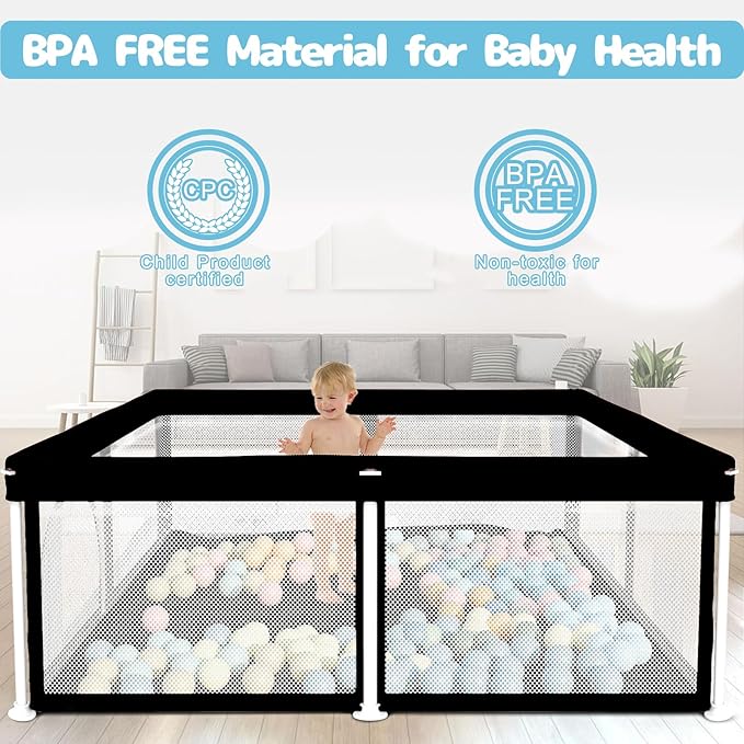 TOREVSIOR Foldable Baby Playpen with Mat, 50"×50" Collapsible Play Pen for Babies and Toddlers, Indoor & Outdoor Kids Safety Play Pen, Portable Play Yard, Foldable Baby Playpen with 50 Ocean Balls