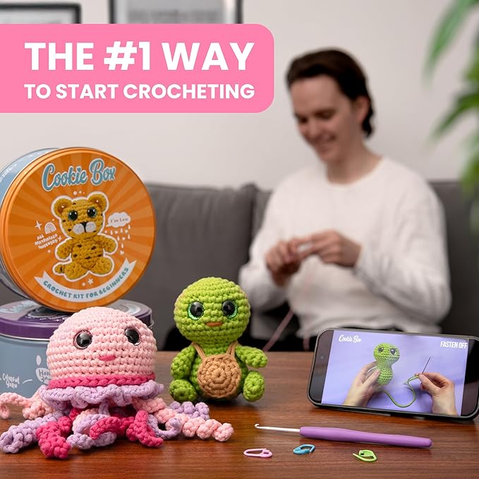 Cookie Box Crochet Kit for Beginners - Learn to Craft Amigurumi Stuffed Animals - Knitting Gift for Kids and Adults - Beginner-Friendly Yarn - Stitch-by-Stitch Video Tutorial - Bunny Lola