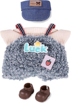 Clothes for 6.7in/17cm Doll, Set of 4 Cute Doll Accessories Includes Doll Hat+T-Shirt+Bib Pants+Shoes Set Premium Fashion Outfit for Collectors Unique Gift (Style E)