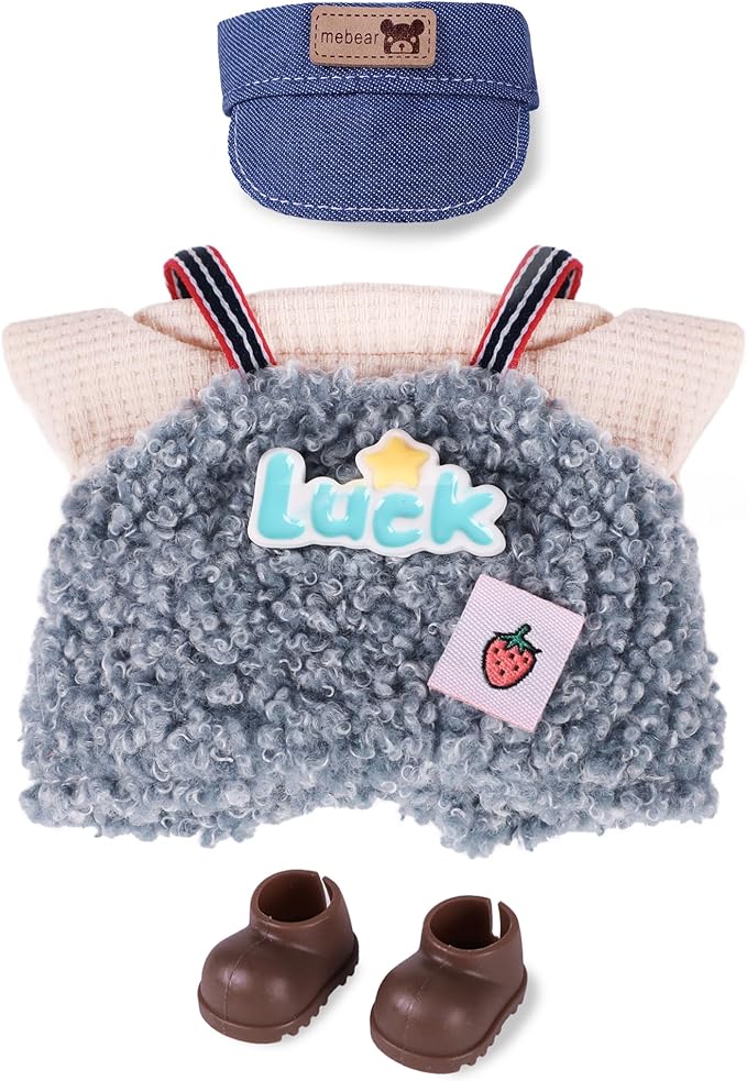 Clothes for 6.7in/17cm Doll, Set of 4 Cute Doll Accessories Includes Doll Hat+T-Shirt+Bib Pants+Shoes Set Premium Fashion Outfit for Collectors Unique Gift (Style E)