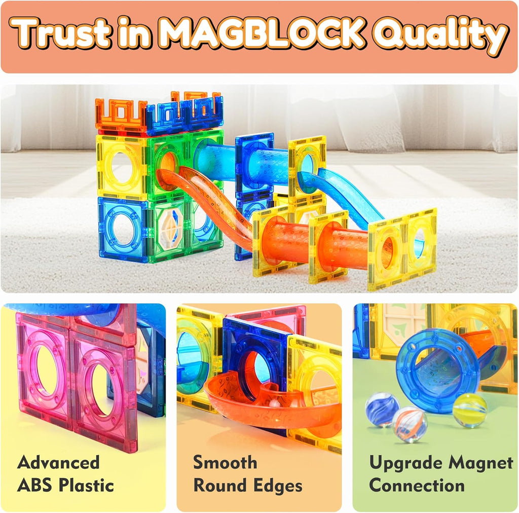 MAGBLOCK 85Pcs Marble Run Magnetic Tiles Toy Building Blocks STEM Educational Child Brain Development Kit Magnet Construction Toys for Boys Girls Kids Age 5 6 7+ Years Old
