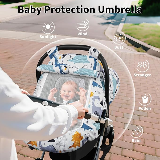 Elstey Car Seat Cover Baby, Minky Dot Carseat Covers Baby Girls, Lightweight Infant Car Seat Cover Canopy with 2 Layers Breathable Mesh Windows, Stroller Carrier for Babies Newborn Essentials