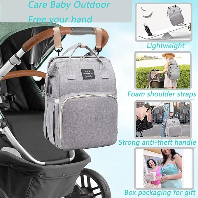 Diaper Bag with Changing Station,Baby Diaper Bag Backpack,7 in 1 Travel Diaper Bag,Baby Bag Mommy Bag With USB Charging Port (Grey)