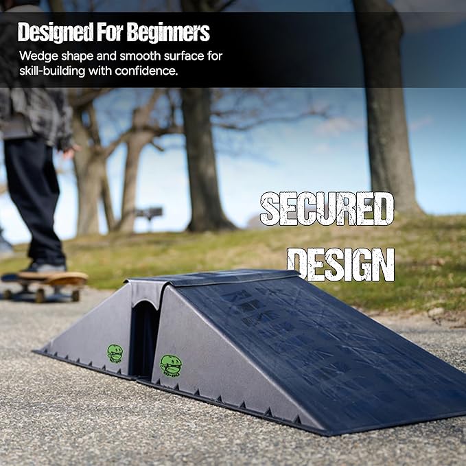 Ten-Eighty Micro Flybox Launch Ramp Set with 2 Connecting Ramps, Portable Skateboard, BMX Bike, Scooter, RC Car, Durable, Lightweight, Non-Slip Rubber Construction for Kids & Teens, Black - 56" Length