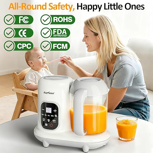 All-in-one Baby Food Maker: Baby Food Processor Blender Combo with Self Clean & LCD Display, Baby Food Puree Maker with Steam, Heating & Stirring, White Steamer Container Grinder
