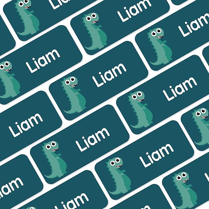 Personalized Name Labels for Kids (120) – Custom Waterproof & Durable Stickers for Clothing, Daycare, Office & School Supplies - Dinosaurs