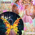 Princess Dress up Costume with Electric Fairy Wings for Girls 3-8, Light Up Moving Butterfly Wings with LED Lights&Music, Christmas Birthday Gift Princess Dresses with Crown/Wand/Bracelets/Necklaces