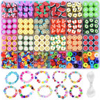 1000PCS Polymer Clay Beads Bracelet Making kit, 24 Style Cute Fun Beads Fruit Beads Charms for Jewelry Necklace Earring Making DIY Accessories for Women Girls