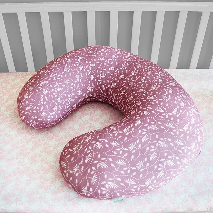 Nursing Pillow with 2 Piece Removable Ultra Soft&Stretchy Cover,Nursing Pillows for Breastfeeding,Tummy time and Baby Sitting Support,Leaves Pattern