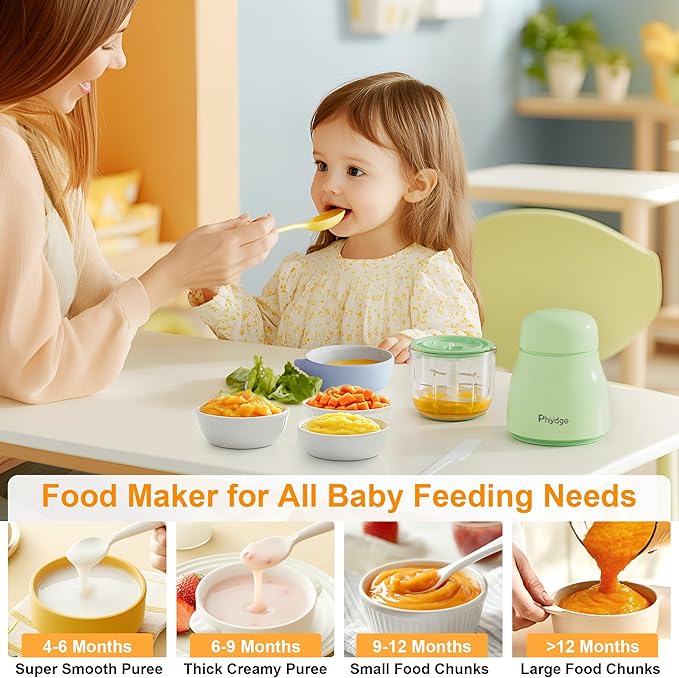 Baby Food Maker, Green Baby Food Blender, 10oz Baby Food Puree Maker, Food Processor for Baby Foods Fruit Vegetable Meat, 10-Second Quick Soft Food Prep for Baby