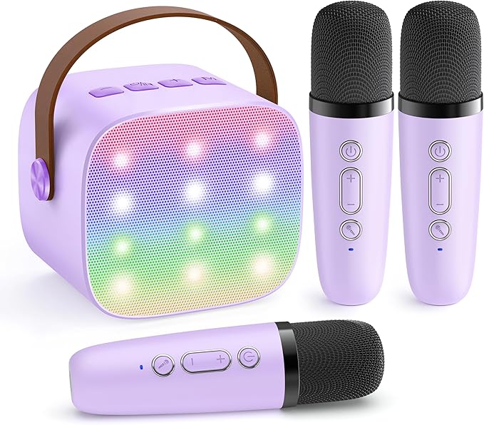 YLL Mini Karaoke Machine for Kids Adults: Portable Loud Speaker with 3 Wireless Microphones -Most Popular Birthday Party Gifts for Girls Boys 3, 4, 5, 6, 7, 8, 9, 10,11+ Year Old Toys (Purple-3 Mics)