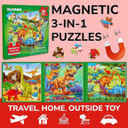QUOKKA Travel Magnetic Puzzles for Toddlers 3 – 30+Pcs Dino Game with Extra-Long Play Book – Fun Travel Game Toy for Kids Ages 3-5 – Strong Magnets for Car Activities – Fun Toddler Puzzle Ages 3-4
