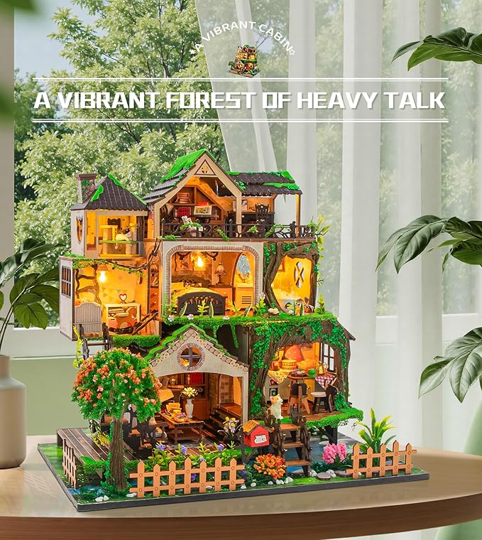 Spilay Miniature Dollhouse Miniature House Kit,DIY Kit Mini Modern Villa Model with Music Box ，Best Christmas Birthday Gift.(Fairy Tale Forest)