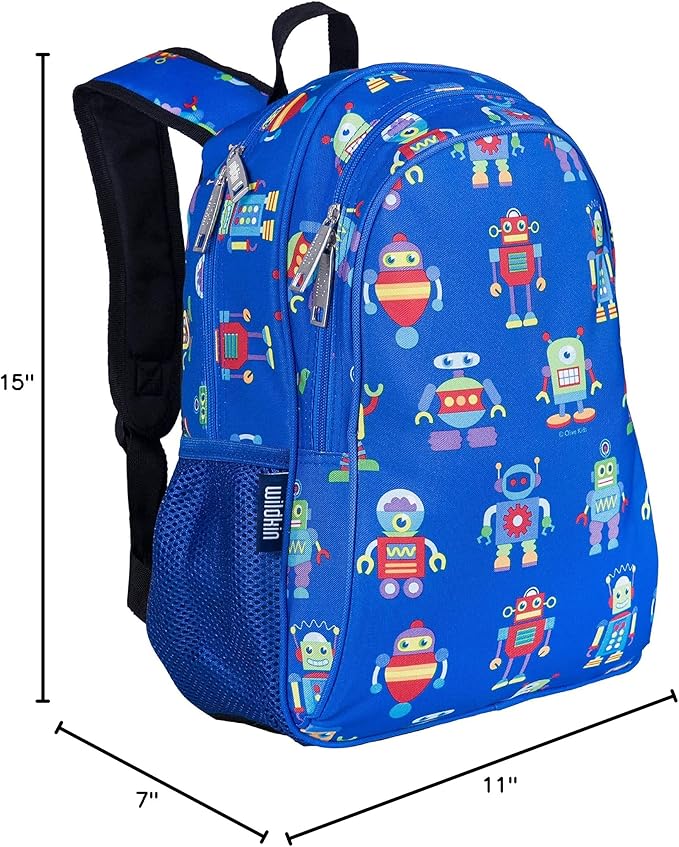 Wildkin 15-inch Kids Backpack – Durable, Padded, Adjustable for School & Travel - Robots