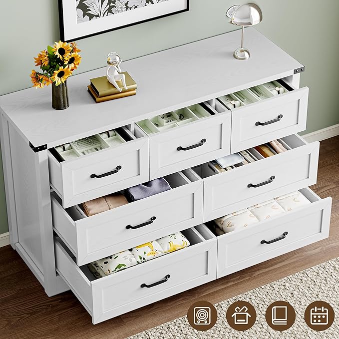 7-Drawer Dresser for Bedroom, Modern Wooden Chest of Drawers with Metal Handles, Anti-Tipping Design, Sturdy and Stable Storage Organizer for Living Room, Entryway, Home Office