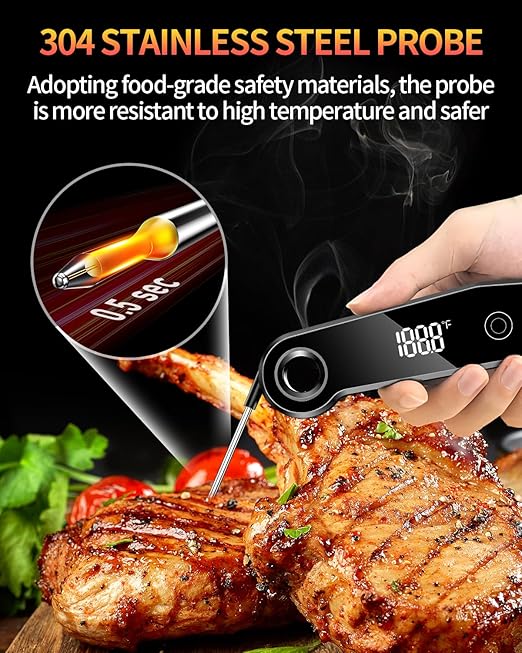 2026 Upgrade Meat Thermometer Digital for Cooking, 0.5s Instant Read Food Thermometer, ±0.5 ℉ Accuracy Kitchen Thermometer, Large LED Display, IP67 Waterproof for Grill, BBQ, Oven, Brewing, Baking