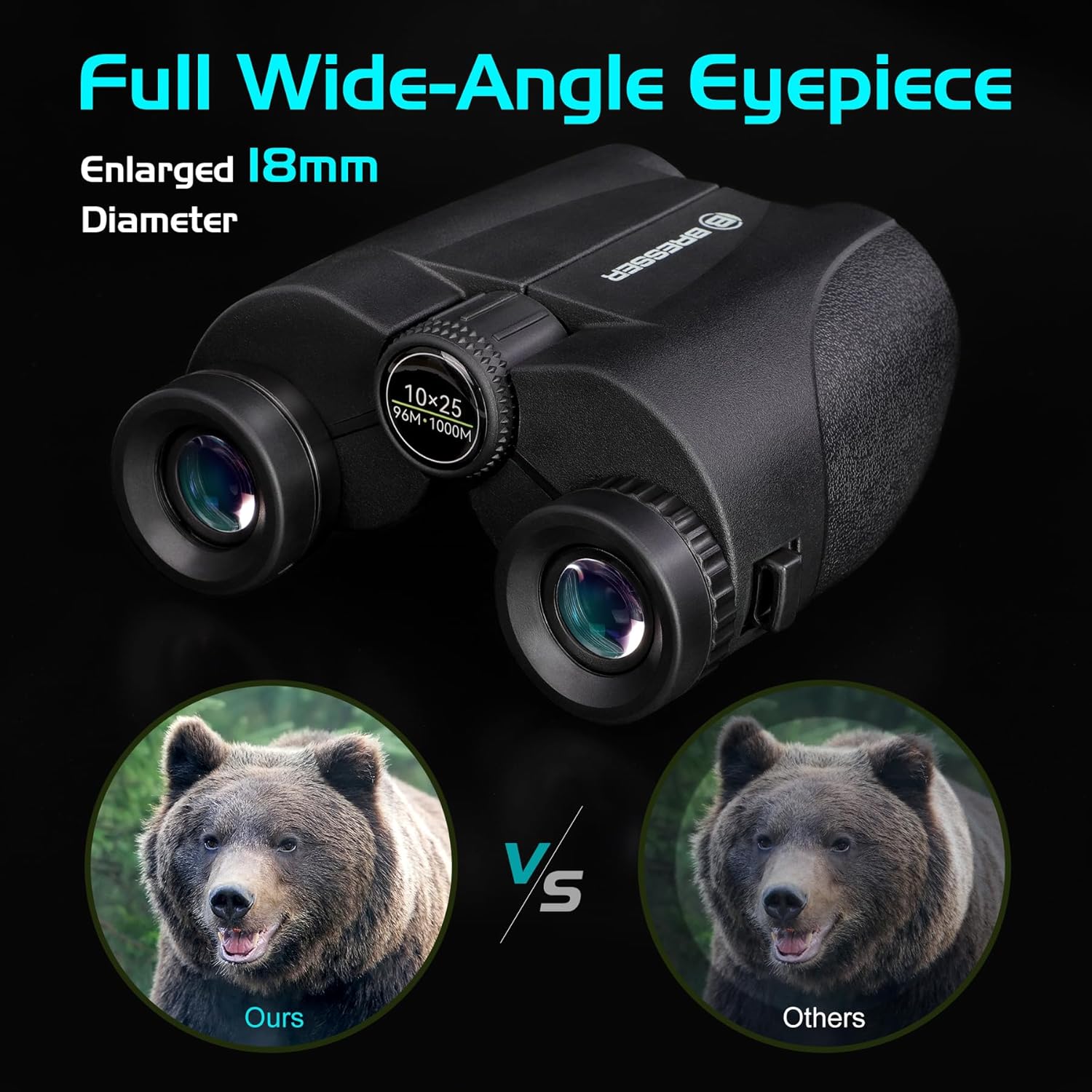 BRESSER 10x25 Binoculars for Adults and Kids, Folding Compact Binocular with Weak Light Vision, Lightweight Small Binoculars for Bird Watching, Travel, Concerts, Hunting, Hiking, Black