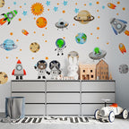 Solar System Wall Decals Astronaut Animals - Peel and Stick Outer Space Stickers with Planets and Stars for Kids Room, Boys or Girls Bedroom, Toddler Nursery, Playroom, Daycare Wall Decor -L Size