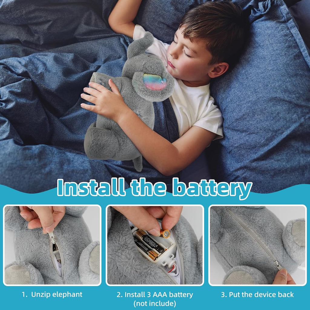 Breathing Stuffed Animal for Anxiety, Baby Soothers for Sleep, Elephant Stuffed with White Noise Pure Music for Anxiety Baby Sleep Aid Enhance 30Min Auto Off