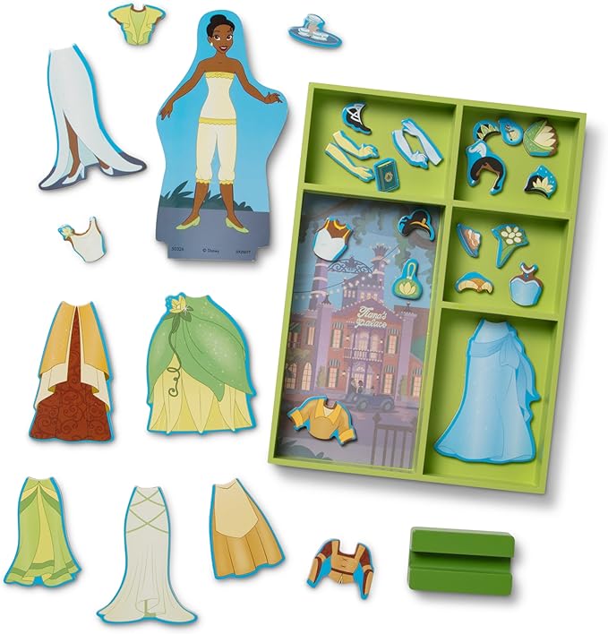Melissa & Doug Disney Princess Tiana Magnetic Dress-Up Wooden Doll Pretend Play Set (30+ pcs) - FSC Certified