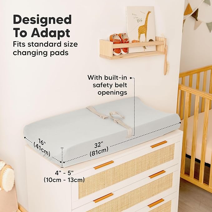 2-Pack Organic Changing Pad Covers for Girl,Boy, Neutral - 100% Cotton Changing Table Pad Cover,Soft Baby Nursery Diaper Changing Pad Sheets,Contour Changing Pads Liners,Change Pad Cover (French Gray)