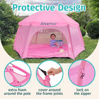 Alvantor Pop Up Playpen- 7'x7'x44”Baby Playpens Large Kids Play Tent Portable and Foldable Playpen Indoor/Outdoor Play Yard with Protective Mesh, UV SPF 50+ Sunshade, and Soft Foam Floor, Pink