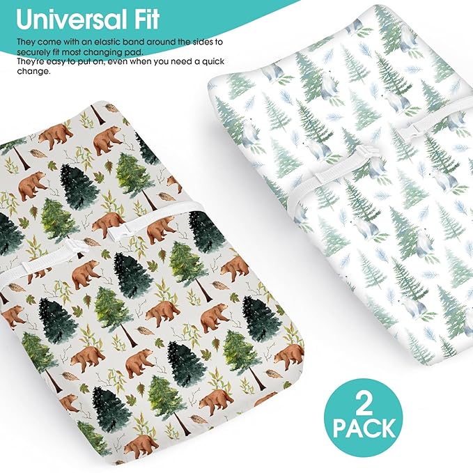 BROLEX Changing Pad Covers for Baby: Boy Girls Ultra Stretchy Soft 2 Pack, Brown Polar Bears