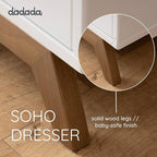 dadada Soho 5-Drawer Dresser for Nursery and Bedroom - Modern Design, Large Storage, Baby-Safe Finish, Soft Close Drawers, Anti-Tip Safety, Sturdy Legs & Solid Wood Handles, 47” Wide (White+Walnut)