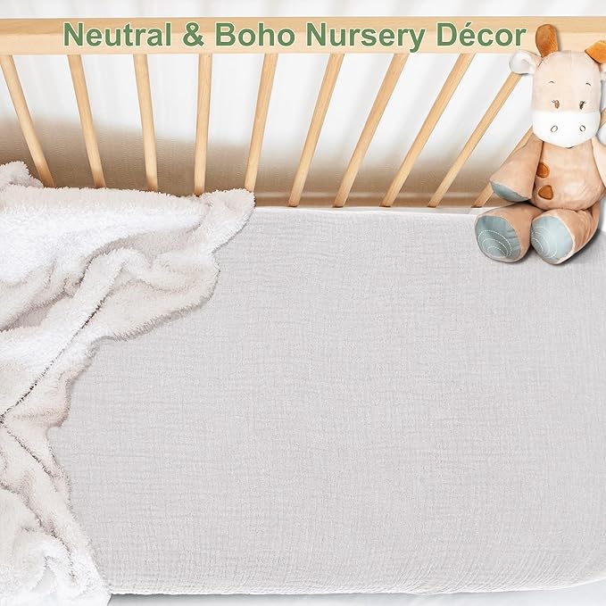Muslin Bassinet Sheet for Baby Boy and Girl-2 Pack 17"x 33" Soft Bedside Bassinet Sheets Fitted for Rectangle, Round, Oval, Hourglass Mattress-Neutral Olive Green & Beige