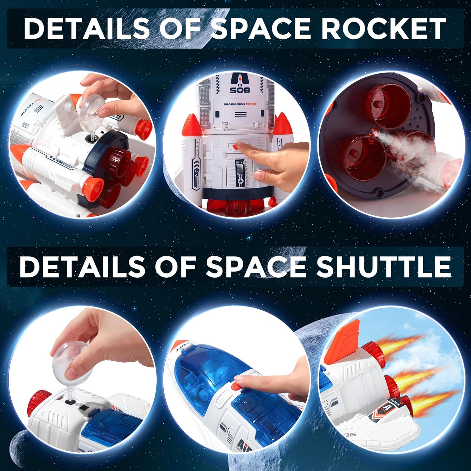 Large Space Exploration Astronaut Kids Toy, Rocket & Shuttle with Light/Sound & Spray Effects, Outer Space Playset Series